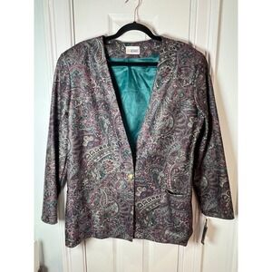 Vintage Inseparables Paisley Blazer Jacket Purple Teal Gold USA Made Size 14 NWT
